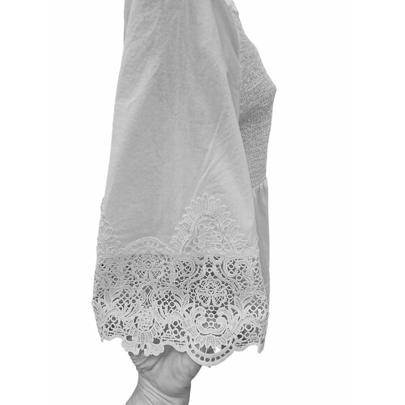 Alessa W Womens White Smocked Lace Peasant Tunic Blouse 3/4 Sleeve Size 6 Fairy - Picture 5 of 14
